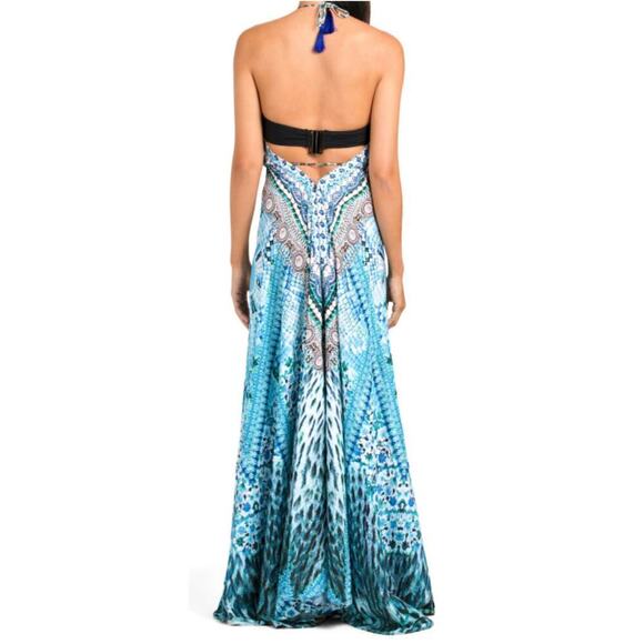 NWT La Moda Boho Bead Embellished Watercolor Hi-low Beach Cover-up Maxi Dress - Picture 3 of 9